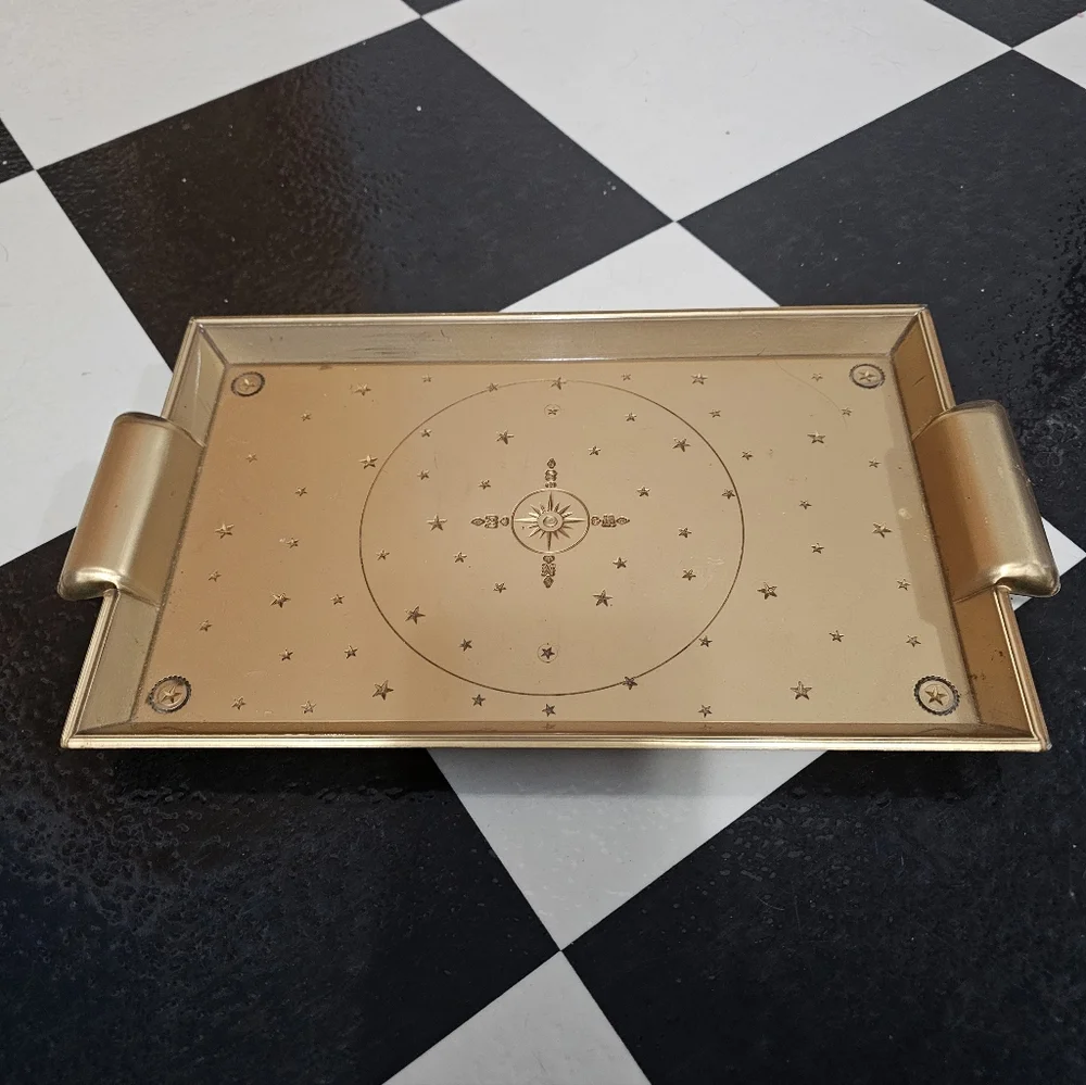 Vintage Durable Plastic Elegant Gold Vanity Tray Cardinal Directions Gift